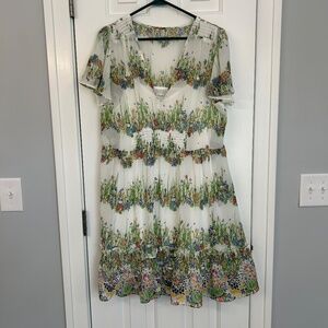 Whimsical Modcloth sheer floral/animal dress, size L
